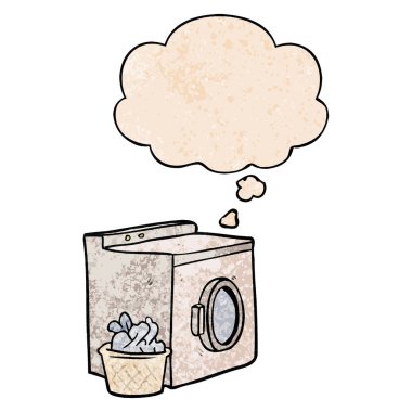 karikatür çamaşır makinesi ve grunge doku pat düşünce balonu
