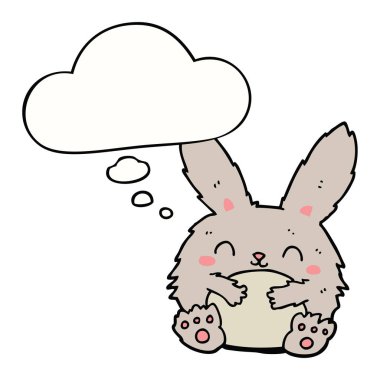 sevimli karikatür tavşan ve düşünce balonu
