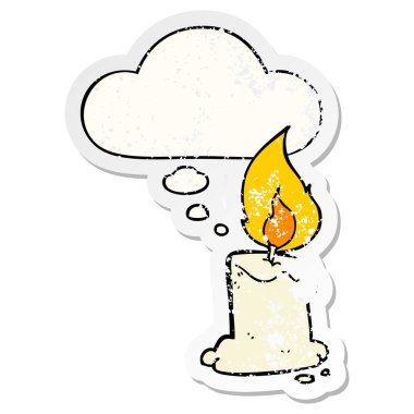 karikatür mum ve sıkıntılı yıpranmış etiket olarak kabarcık düşünce