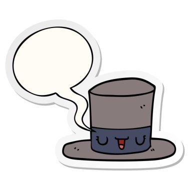 karikatür üst şapka ve konuşma kabarcık etiket