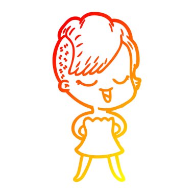 kokteyl elbisesi mutlu karikatür kız çizim sıcak degrade çizgi çizim