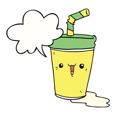 sevimli karikatür soda ve konuşma balonu