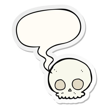 karikatür kafatası ve konuşma kabarcık etiket