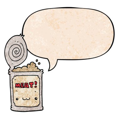 retro doku tarzında karikatür konserve gıda ve konuşma balonu