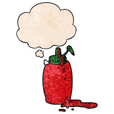 karikatür ketçap şişe ve grunge doku patt düşünce kabarcık