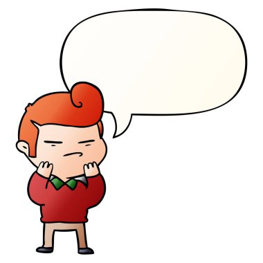 karikatür serin adam ve moda saç kesimi ve konuşma balonu smoot