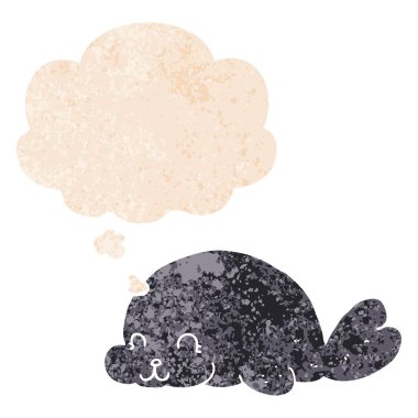 retro dokulu tarzı sevimli karikatür mühür ve düşünce balonu