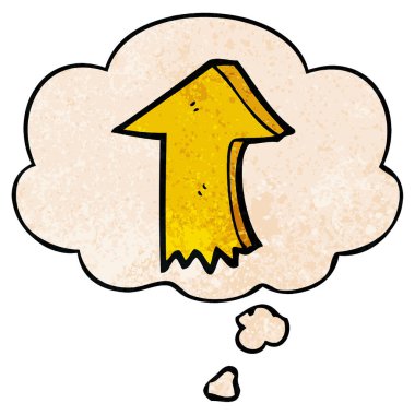 karikatür işaret ok ve grunge doku patt düşünce balonu