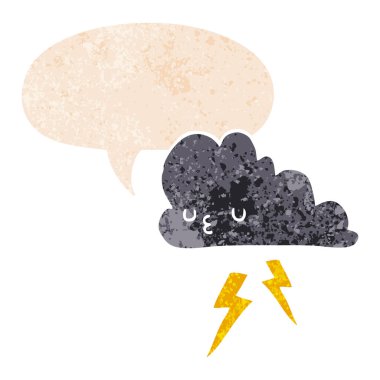 retro dokulu tarzda karikatür fırtına bulut ve konuşma balonu