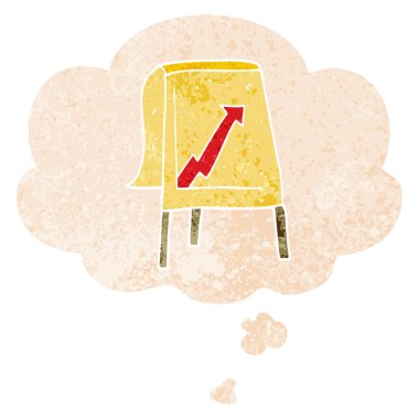 retro te ok ve düşünce balonu ile karikatür iş grafik