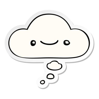 mutlu karikatür yüz ve basılı bir etiket olarak kabarcık düşünce