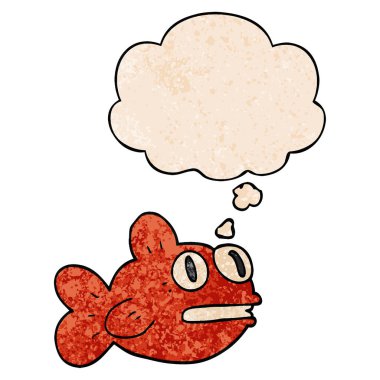 grunge doku desen tarzı karikatür balık ve düşünce balonu