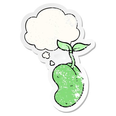 çizgi film filizlenen tohum ve sıkıntılı bir yıpranmış s olarak kabarcık düşünce