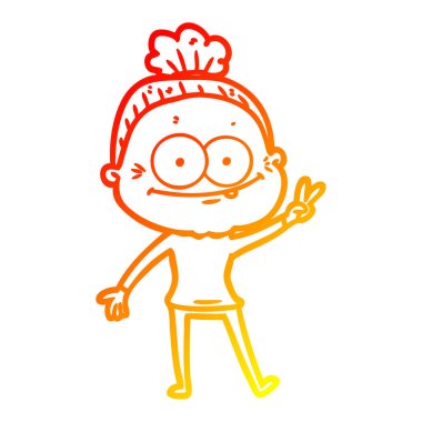 sıcak degrade çizgi çizim karikatür mutlu yaşlı kadın