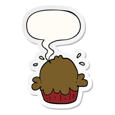 sevimli karikatür pasta ve konuşma kabarcık etiket