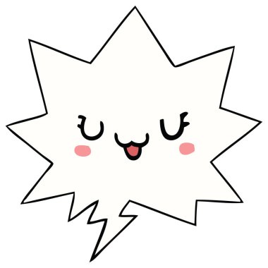 sevimli mutlu karikatür yüz ve konuşma balonu