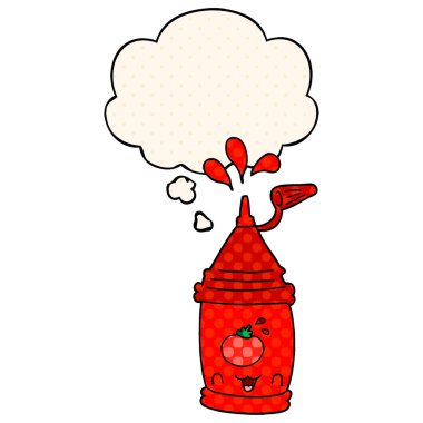 çizgi film ketçap şişe ve çizgi roman tarzında düşünce balonu