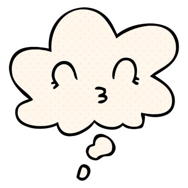 çizgi roman tarzında mutlu karikatür yüz ve düşünce balonu