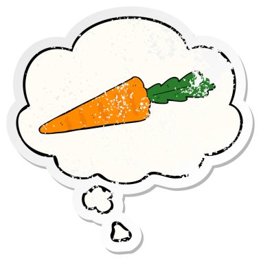 karikatür havuç ve sıkıntılı yıpranmış etiket olarak kabarcık düşünce