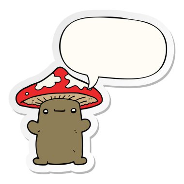 karikatür mantar ve konuşma kabarcık etiket