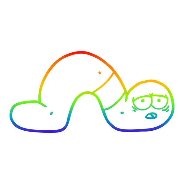 Arco iris gradiente línea dibujo dibujos animados gusano cansado — Vector de stock