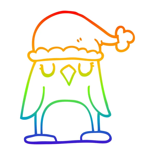 Linea gradiente arcobaleno disegno cartone animato pinguino di Natale — Vettoriale Stock