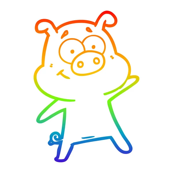 Gradient kreskówka linia rysunek szczęśliwy tęcza świnia — Wektor stockowy