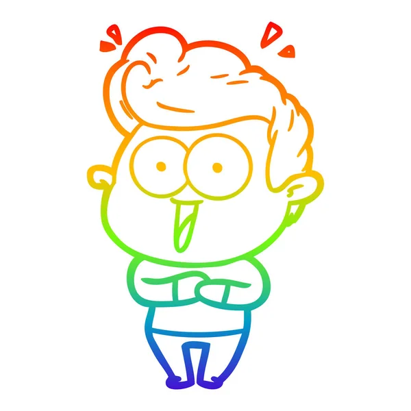 Rainbow gradien line drawing cartoon excited man - Stok Vektor