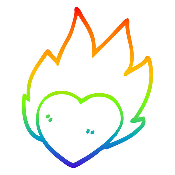 rainbow gradient line drawing cartoon flaming heart