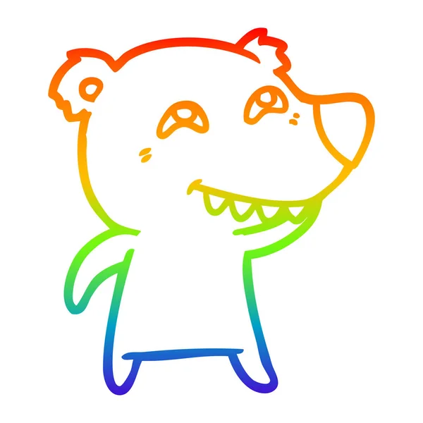 Rainbow gradient ligne dessin dessin animé ours polaire montrant les dents — Image vectorielle