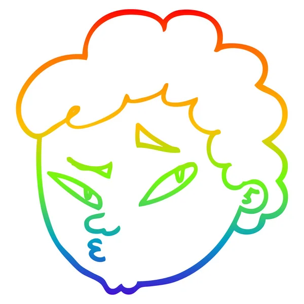 Rainbow gradient line drawing cartoon suspicious man — Stock Vector
