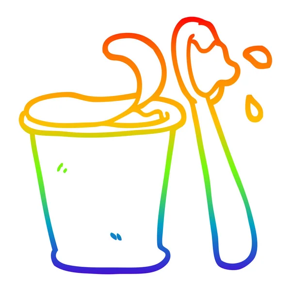 Regnbåge gradient linje ritning tecknad yoghurt — Stock vektor