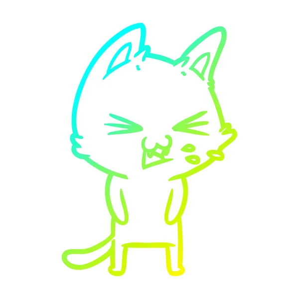 Linha gradiente frio desenho desenho desenho animado gato sibilando —  Vetores de Stock