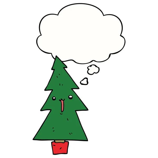 Árbol de Navidad de dibujos animados y burbuja de pensamiento — Vector de stock