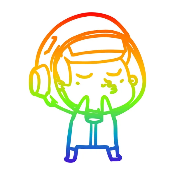 Rainbow gradient line drawing cartoon confident astronaut — Stock Vector