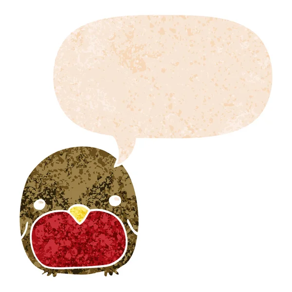Cute Cartoon Pingwin i bańka mowy w stylu retro teksturowane — Wektor stockowy