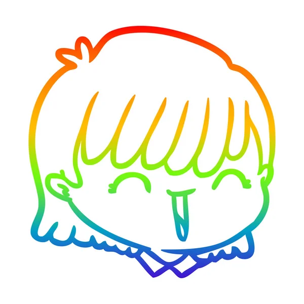 Rainbow gradient line drawing cartoon female face — Stock Vector