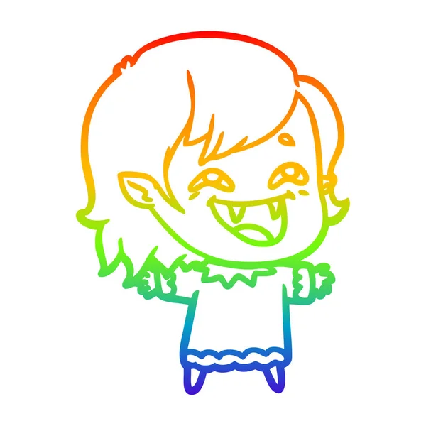 Arco iris gradiente línea dibujo dibujos animados riendo vampiro chica — Vector de stock