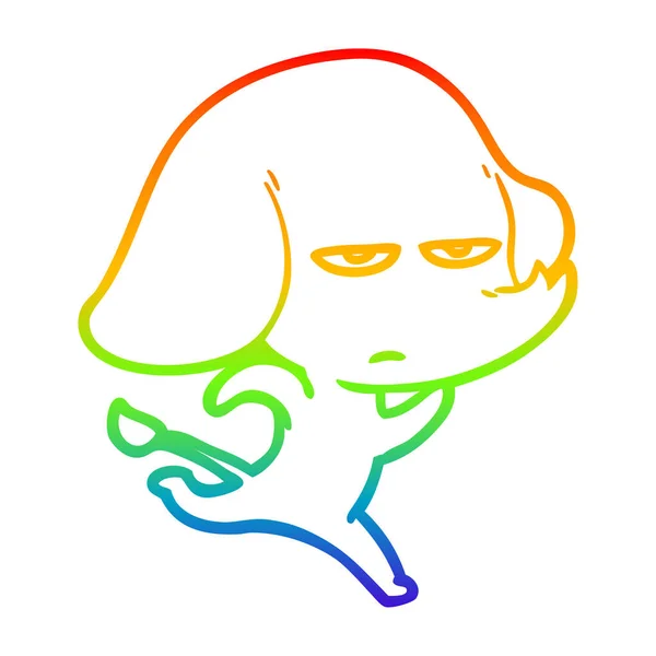 Rainbow gradient line drawing annoyed cartoon elephant — Stock Vector