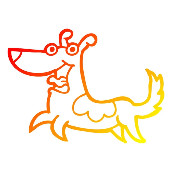 Línea de gradiente caliente dibujo feliz perro dibujos animados — Vector de stock