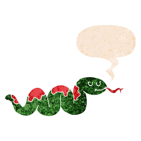 Cartoon snake and speech bubble in retro textured style — Stock Vector