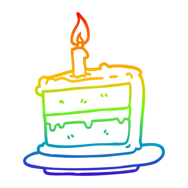 Linea gradiente arcobaleno disegno cartone animato torta di compleanno — Vettoriale Stock