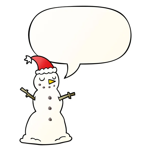 Cartoon kerst sneeuwpop en toespraak bubble in gladde gradiënt s — Stockvector