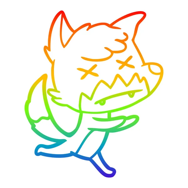 Rainbow gradient line drawing cartoon dead fox — Stock Vector