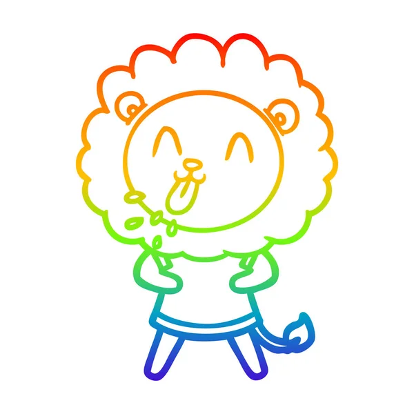 Rainbow gradient line drawing happy cartoon lion — Stock Vector