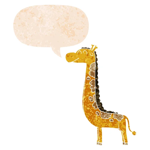 Cartoon giraffe and speech bubble in retro textured style — Stock Vector