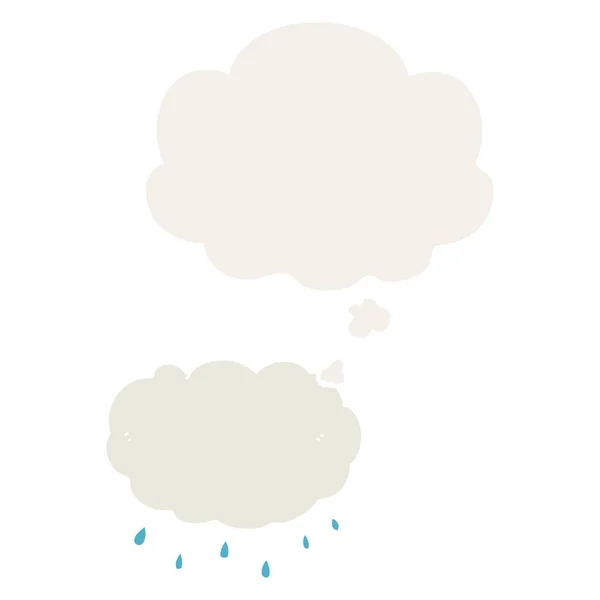 Nube de lluvia de dibujos animados y burbuja de pensamiento en estilo retro — Vector de stock