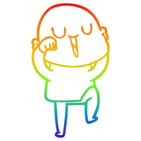Duhový gradient čára kreslení šťastný kreslený holohlavý muž — Stockový vektor