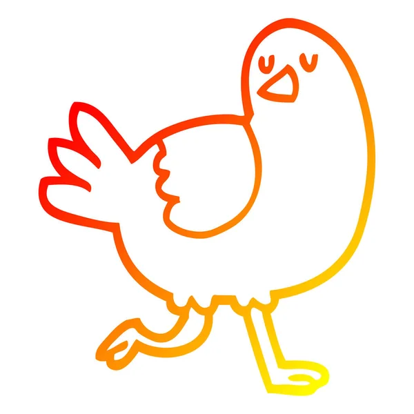 暖かいグラデーションライン描画漫画の鳥が走っている — ストックベクタ