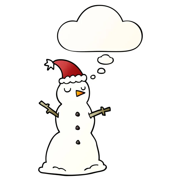 Muñeco de nieve de dibujos animados y burbuja de pensamiento en estilo gradiente suave — Vector de stock